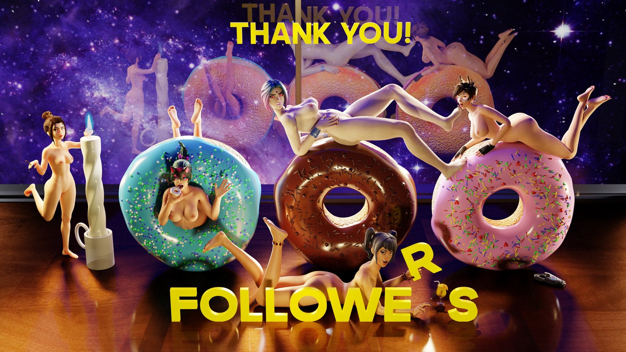 Thanks From Azula, Kiriko, Raven, Tracer, and Headhunter for 1,000 followers on Twitter! (iceclouds3D) [Avatar:The Last Airbender, DC, Fortnite & Overwatch]