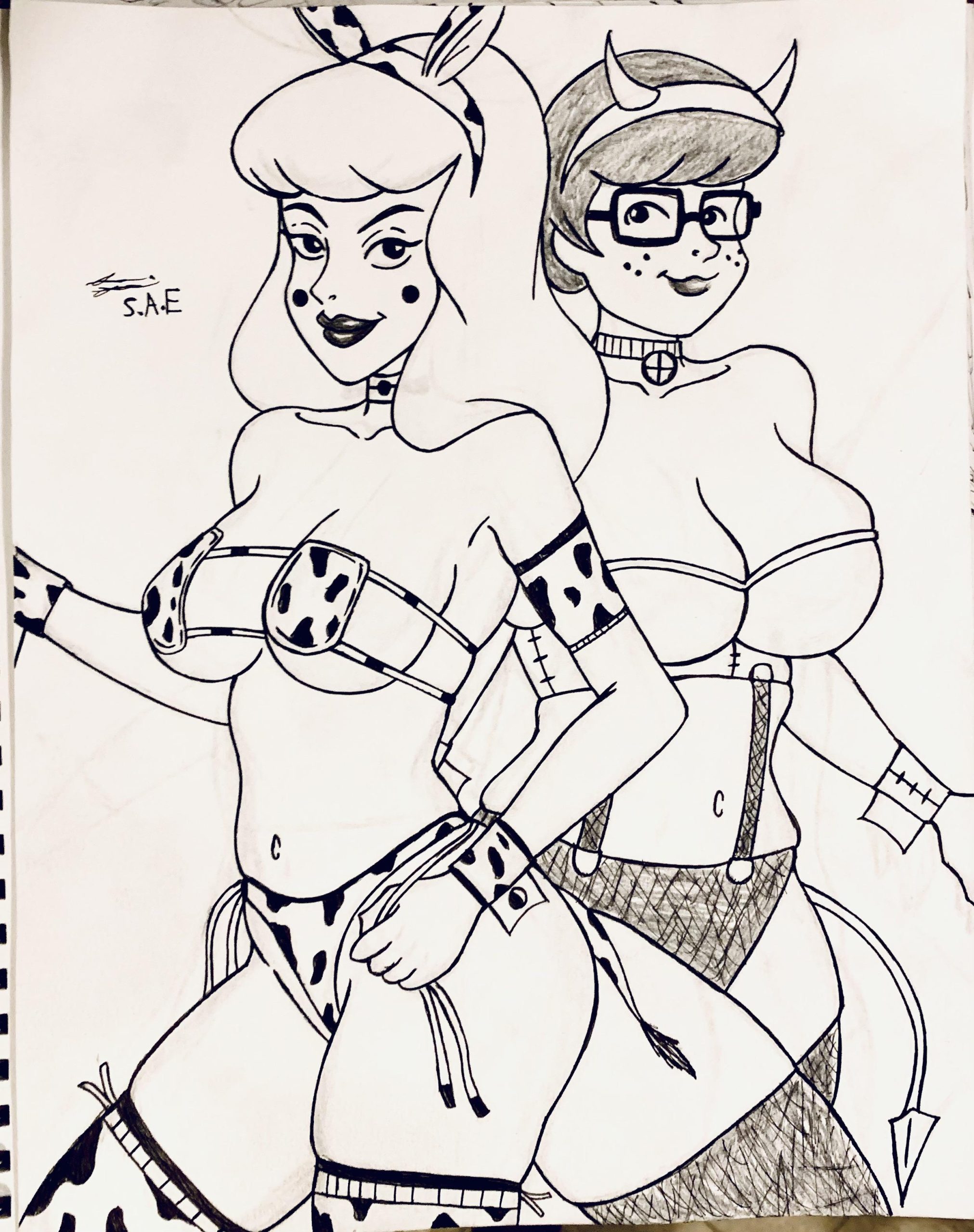 Drawing Daphne and Velma in costumes.