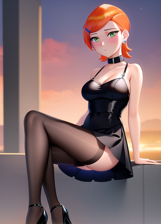 Cartoon Porn – 1girl aged up ai generated ben 10 black dress blush cartoon network collar