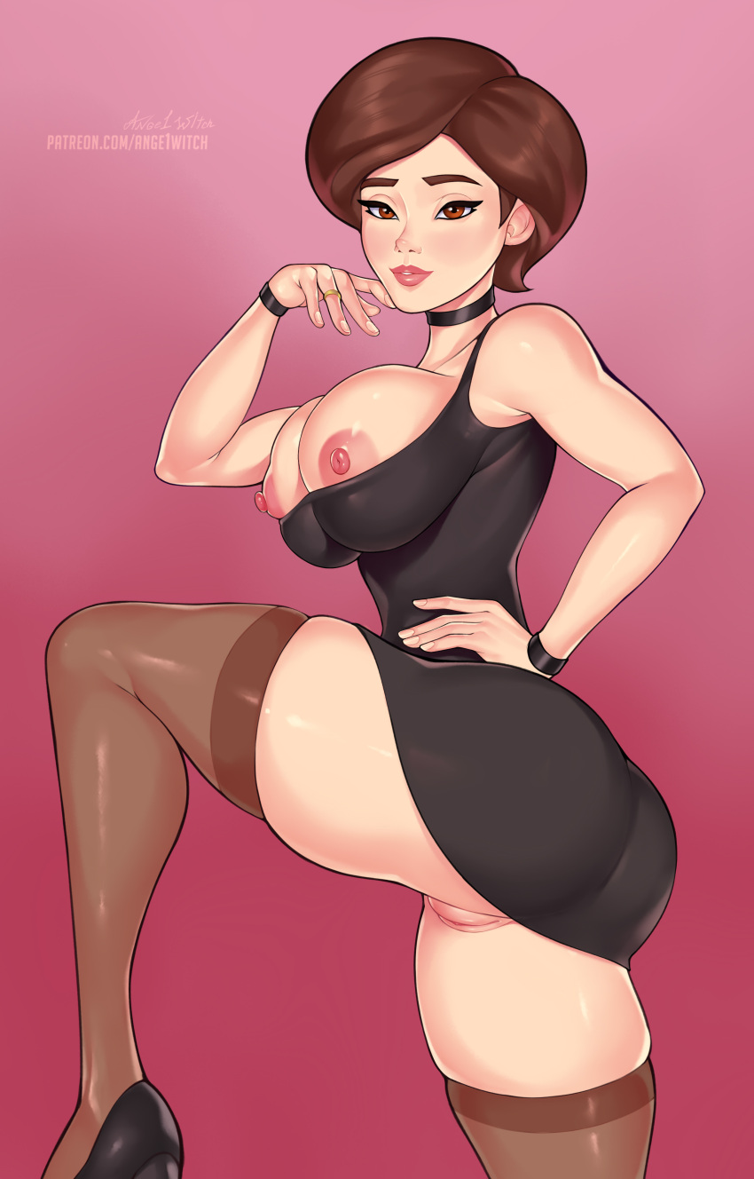 1girl 1girl ange1witch big_breasts breasts brown_eyes brown_hair cartoon_milf elastigirl female_focus helen_parr high_res mature mature_female milf patreon patreon_paid patreon_reward pixar short_hair solo_female superheroine tagme the_incredibles