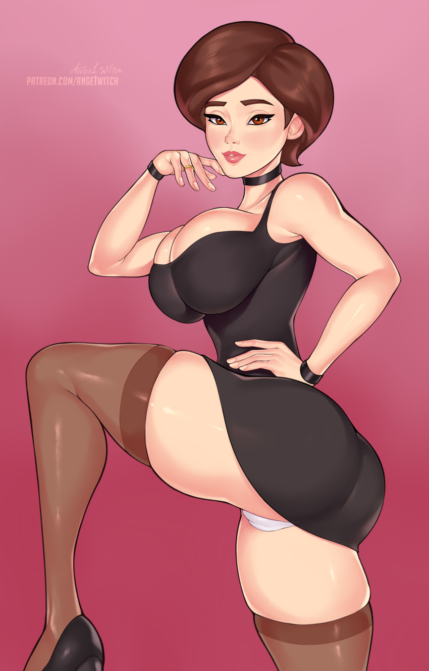 1girl 1girl ange1witch big_breasts breasts brown_eyes brown_hair cartoon_milf elastigirl female_focus helen_parr high_res mature mature_female milf patreon patreon_paid patreon_reward pixar short_hair solo_female superheroine tagme the_incredibles