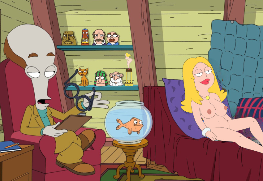 american_dad big_breasts blonde_hair cartoon_milf francine_smith klaus_heissler roger_(american_dad) rogers_attic_(location)