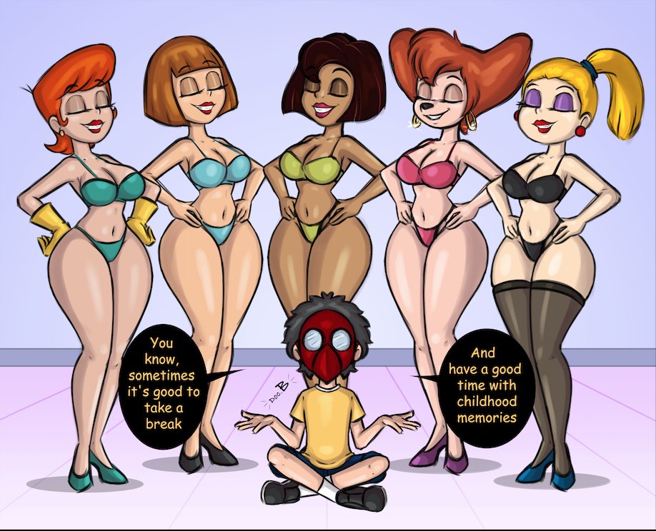 Cartoon Porn – 1boy 5girls a goofy movie anthro bare shoulders bare thighs black bra black