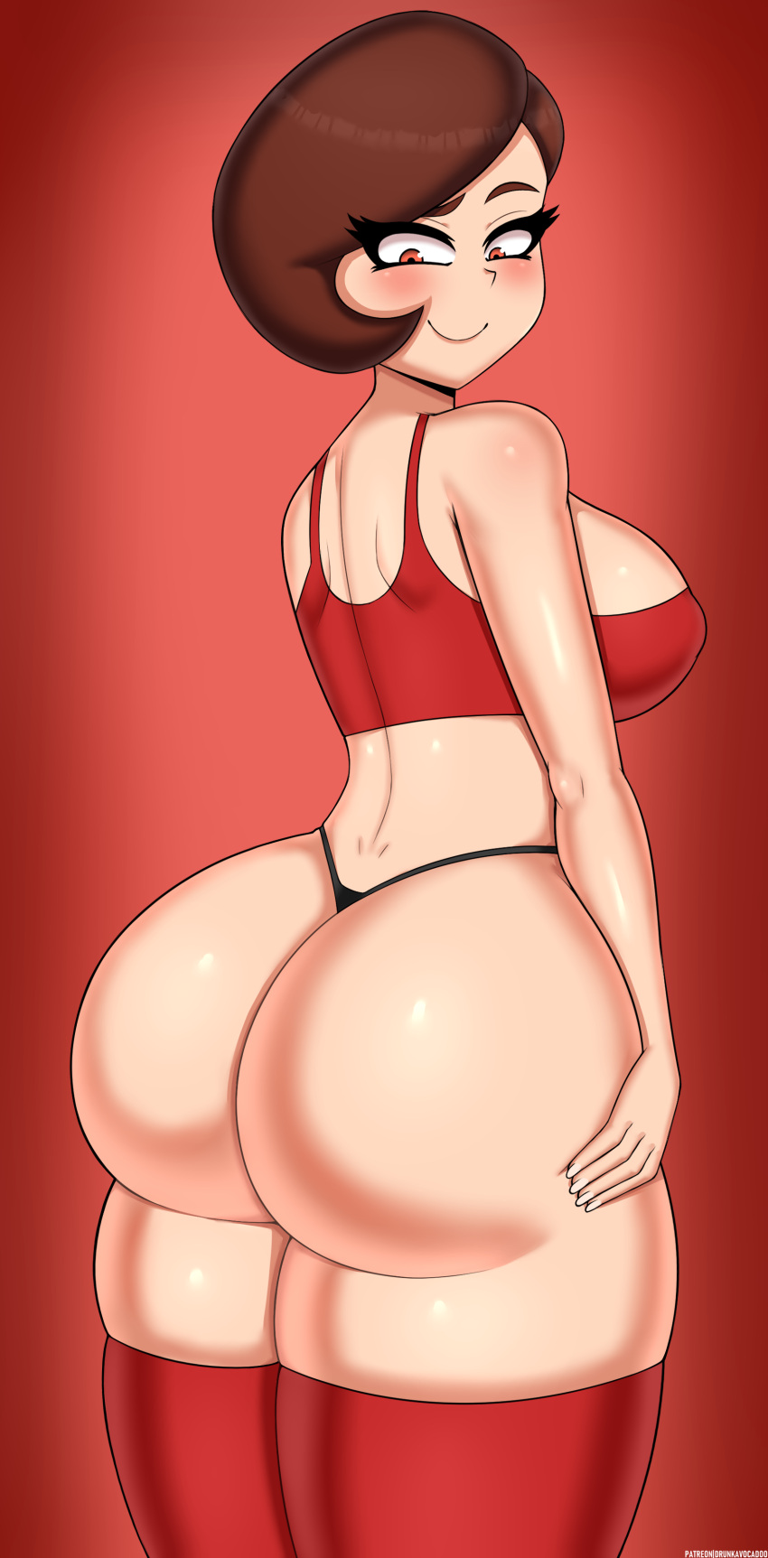 1girl 1girl 1girl ass big_ass big_ass big_breasts blush breasts brown_hair cartoon_milf clothed_female disney drunkavocado female_focus female_only grin helen_parr high_res large_ass looking_down mature mature_female milf pixar short_hair sideboob standing stockings superheroine tagme the_incredibles thick_ass thick_thighs thong