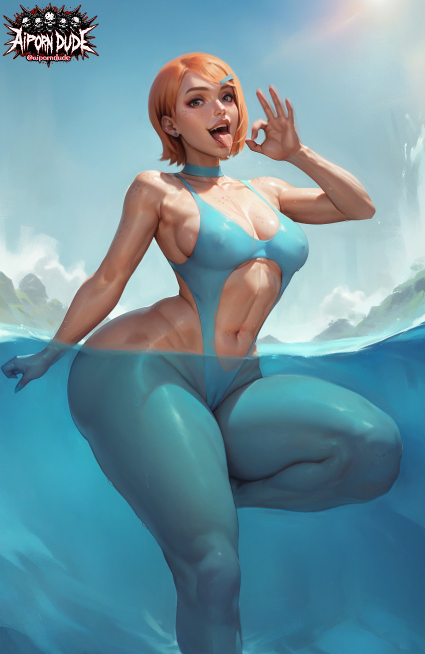 1girl aged_up ai_generated aiporndude ass bangs ben_10 blue_eyes blue_one-piece_swimsuit blue_swimsuit breasts cameltoe cartoon_network choker collarbone curvaceous curves curvy curvy_ass curvy_body curvy_female curvy_figure curvy_hips curvy_thighs drool_string drooling drooling_tongue earrings fellatio_gesture female female_only gwen_tennyson huge_ass huge_thighs jewelry large_ass large_butt large_thighs leotard looking_at_viewer looking_pleasured medium_breasts motion_blur navel navel_cutout nipple_bulge one-piece_swimsuit one_leg_up open_mouth oral_invitation orange_hair outside partially_submerged partially_underwater_shot plump plump_ass plump_breasts plump_butt plump_labia plump_lips plump_thighs pose saliva saliva_drip saliva_on_tongue saliva_string saliva_trail salivating shiny shiny_clothes shiny_hair shiny_skin short_hair skin_tight skindentation solo_female solo_focus swimsuit teeth thick thick_ass thick_butt thick_legs thick_lips thick_thighs tongue tongue_out underwater water wet wet_body wet_skin wide_hips