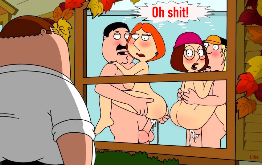 ass brother_and_sister cartoon_milf caught cheating_wife chris_griffin cuckold cum cum_drip cum_inside dialogue dr._elmer_hartman family_guy incest lois_griffin meg_griffin peter_griffin puffy_pussy red_ass standing_sex uso_(artist) voyeur wet_pussy