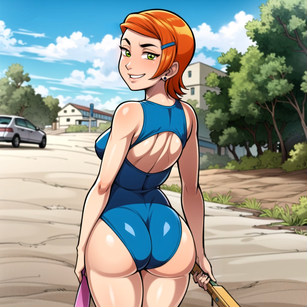 Cartoon Porn – 1girl aged up ai generated ass beach ben 10 big ass blue one-piece swimsuit