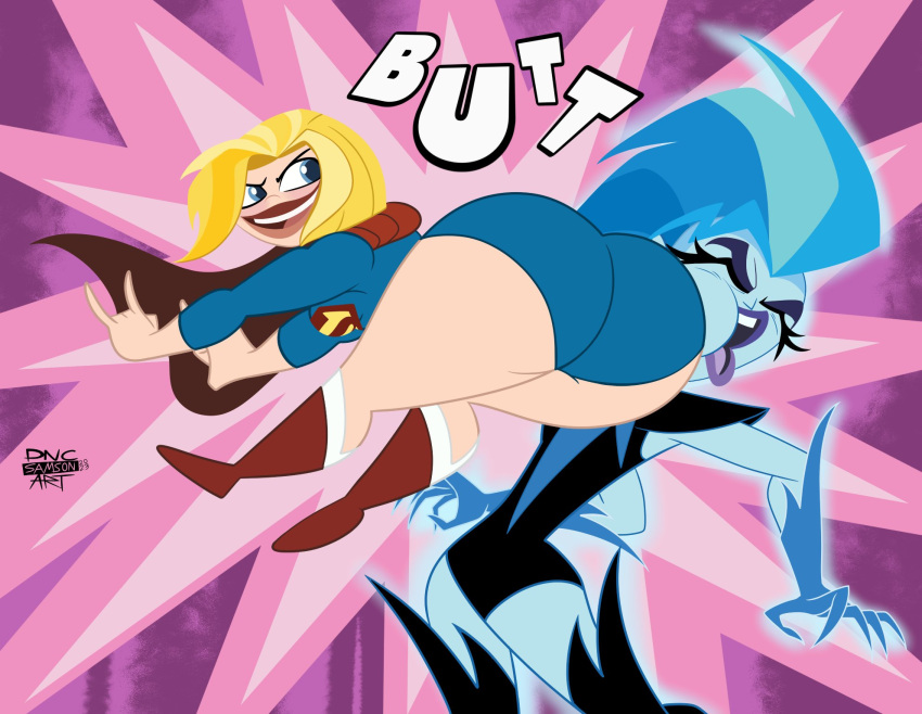 2_girls ass ass_up cartoon_network clothed dat_ass dc_comics dc_super_hero_girls dncsamsonart livewire supergirl