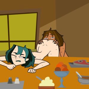 Cartoon Porn – 2 girls anilingus ass bent over bent over table biting lip black hair brown