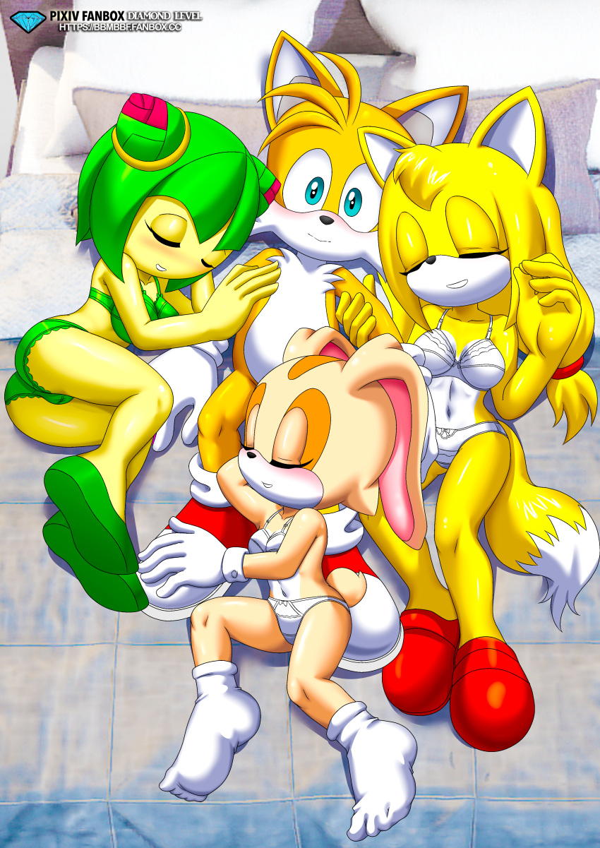 1boy 3girls 4kids_entertainment alien alien_girl alien_humanoid anthro bbmbbf boomerang_(tv_network) bra cartoon_network cosmo_the_seedrian cream_the_rabbit crossover female fox furry gloves green_bra green_panties green_underwear harem humanoid interspecies lace lace-trimmed_bra lace-trimmed_panties lingerie lucky_bastard male miles_"tails"_prower mobius_unleashed navel palcomix panties pietro's_secret_club plant plant_girl plant_humanoid rabbit seedrian sega shoes sleeping socks sonic_(series) sonic_boom sonic_the_hedgehog_(series) sonic_x tagme tms_entertainment underwear white_bra white_panties white_underwear zooey_the_fox