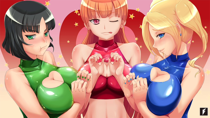 Cartoon Porn – 3 girls 3girls bangs bare shoulders big breasts black hair blonde hair