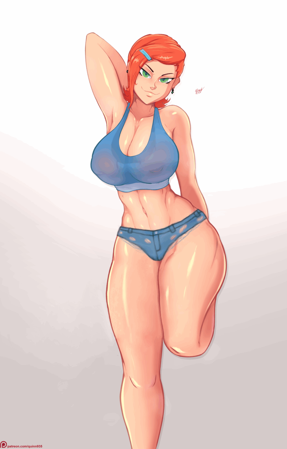 Cartoon Porn – 1girl arm behind head ben 10 big breasts blue bra blue panties blue