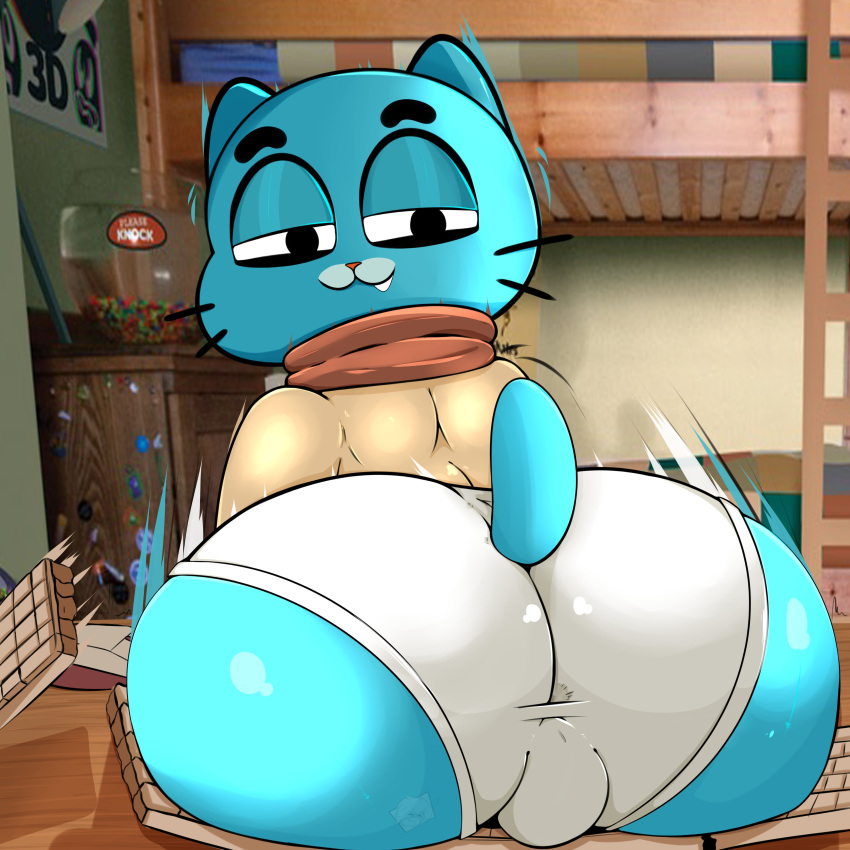 1boy cartoon_network clothing feline furry gumball_watterson huge_ass looking_back male shinonttr solo solo_focus tail the_amazing_world_of_gumball twerking underwear