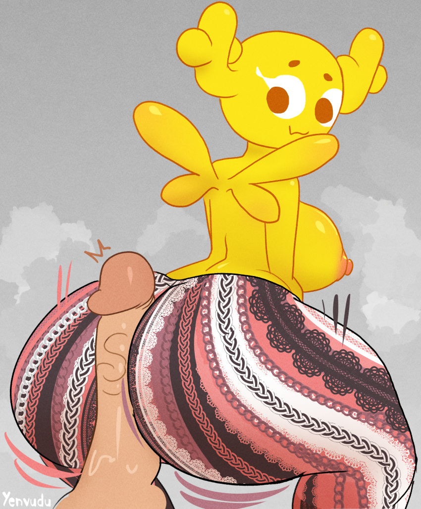1boy 1girl assjob buttjob cartoon_network erection flare_pants forbidden_pants hotdogging penis_between_ass penis_on_ass penny_fitzgerald the_amazing_world_of_gumball topless yenvudu
