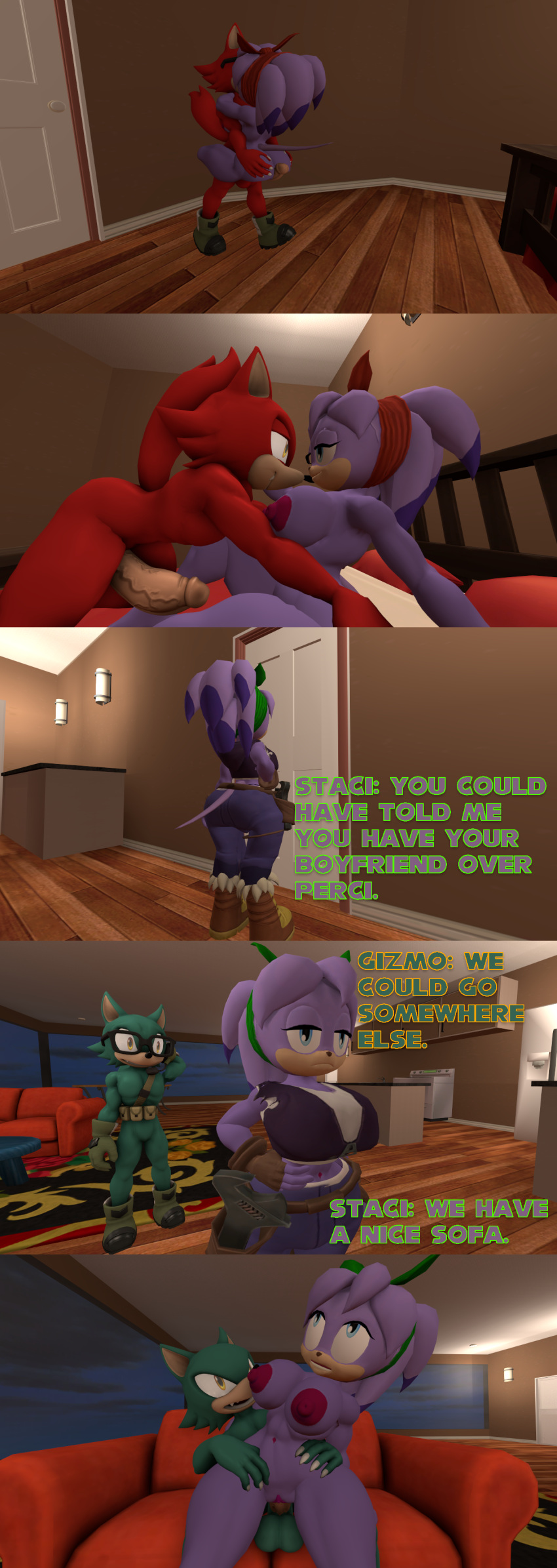 1boy 2girls bandicoot boomerang_(tv_network) cartoon_network female galestar01 gizmo_the_wolf_(saiyangoku4) making_out male nude perci_the_bandicoot saiyangoku4_(artist) sex_on_bed sex_on_sofa sonic_boom sonic_the_hedgehog_(series) staci_the_bandicoot vaginal_sex wolf