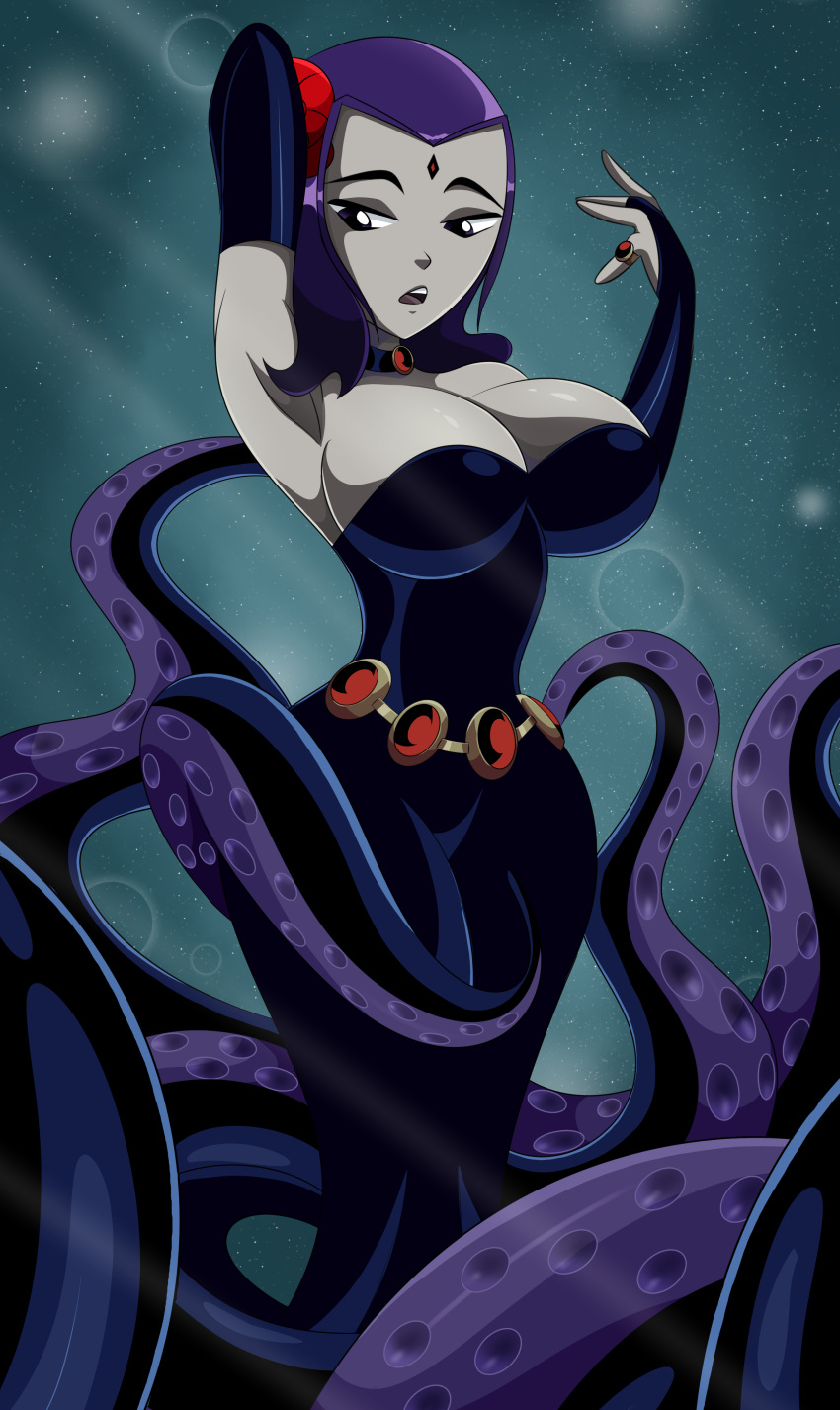 1girl big_breasts breasts bridal_gauntlets cartoon_network dc dc_comics female interspecies light-skinned_female light_skin merfolk mermaid monster_girl octopus_girl octopus_humanoid octopus_tentacle older older_female pale-skinned_female pale_skin purple_eyes purple_hair rachel_roth raven_(dc) scylla short_hair smooth_skin solo solo_female solo_focus sonson-sensei teen_titans teen_titans_go teen_titans_go_vs_teen_titans tentacle underwater warner_brothers young_adult young_adult_female young_adult_woman