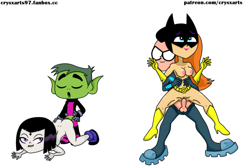 barbara_gordon batgirl beast_boy cartoon_network crysx_arts dc_comics dick_grayson garfield_logan nightwing nipples nude rachel_roth raven_(dc) tagme teen_titans teen_titans_go