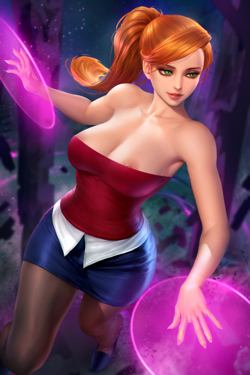 ben_10 ben_10:_alien_force big_breasts cartoon_network crop_top edit green_hair gwen_tennyson large_areolae large_hips miniskirt neoartcore nipple_slip nipples nudtawut_thongmai orange_hair uncensored