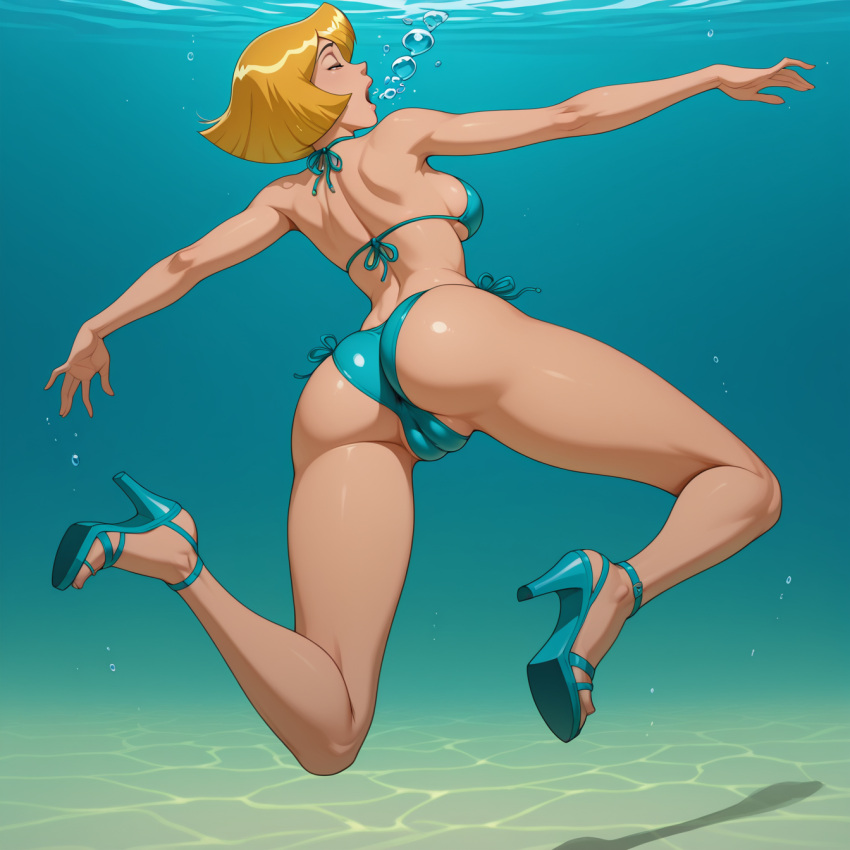 1girl ai_generated asphyxiation bikini cameltoe cartoon_network clover_(totally_spies) drowned drowning female peril pussy sexfightfun solo totally_spies underwater underwater_peril