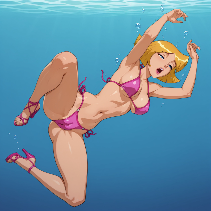 1girl ai_generated asphyxiation bikini cameltoe cartoon_network clover_(totally_spies) drowned drowning female peril pussy sexfightfun solo totally_spies underwater underwater_peril