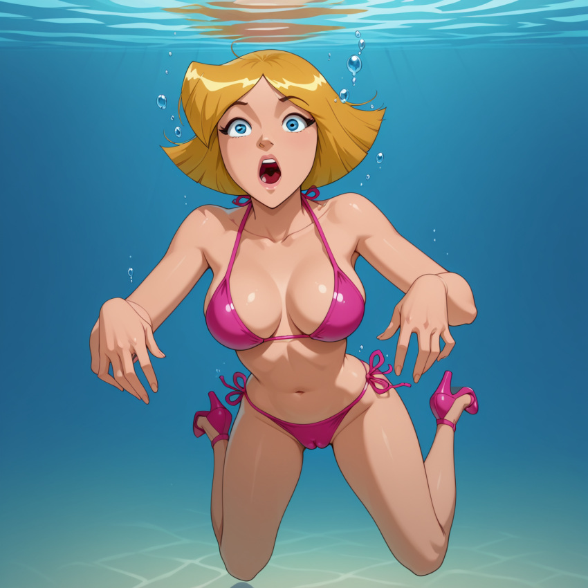 1girl ai_generated asphyxiation bikini cameltoe cartoon_network clover_(totally_spies) drowned drowning female older older_female peril sexfightfun solo totally_spies underwater underwater_peril young_adult young_adult_female young_adult_woman