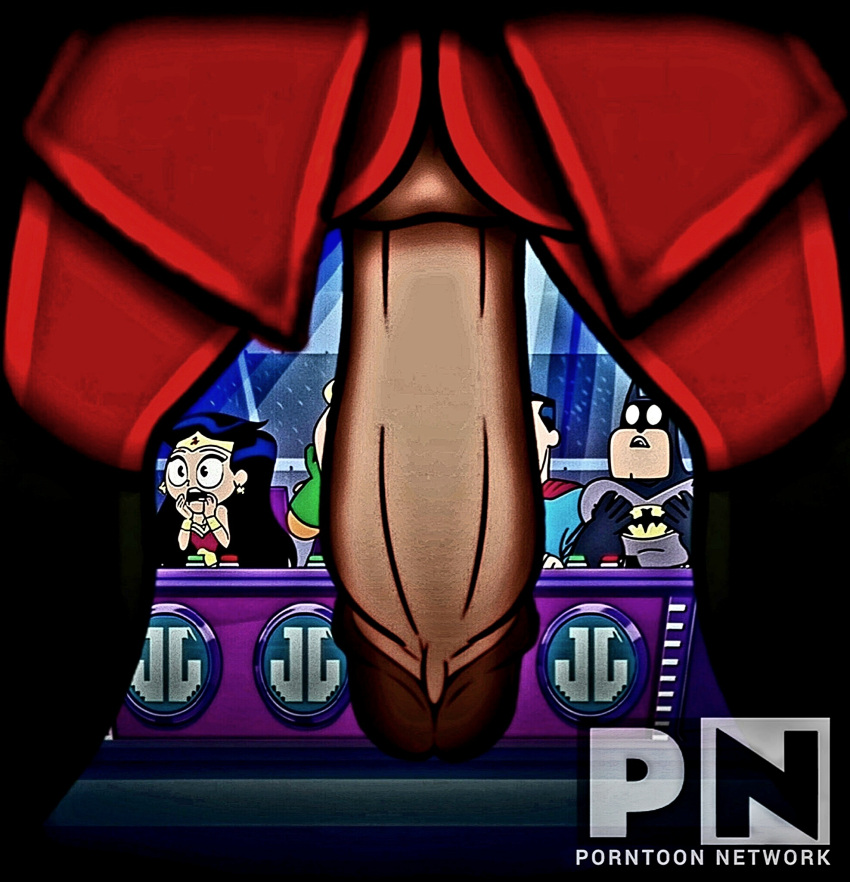1futa 1girl 2girl 3boys aquaman ass background_character batman big_balls big_penis black_boots blue_background boner cartoon_network dc_comics edit edited edited_screencap erection_under_clothes futanari futanari_on_female hd high_heel_boots justice_league logo madame_rouge male penis red_clothing red_legwear red_pants red_skirt shocked_expression shoes_only stage standing superman teen_titans teen_titans_go wonder_woman