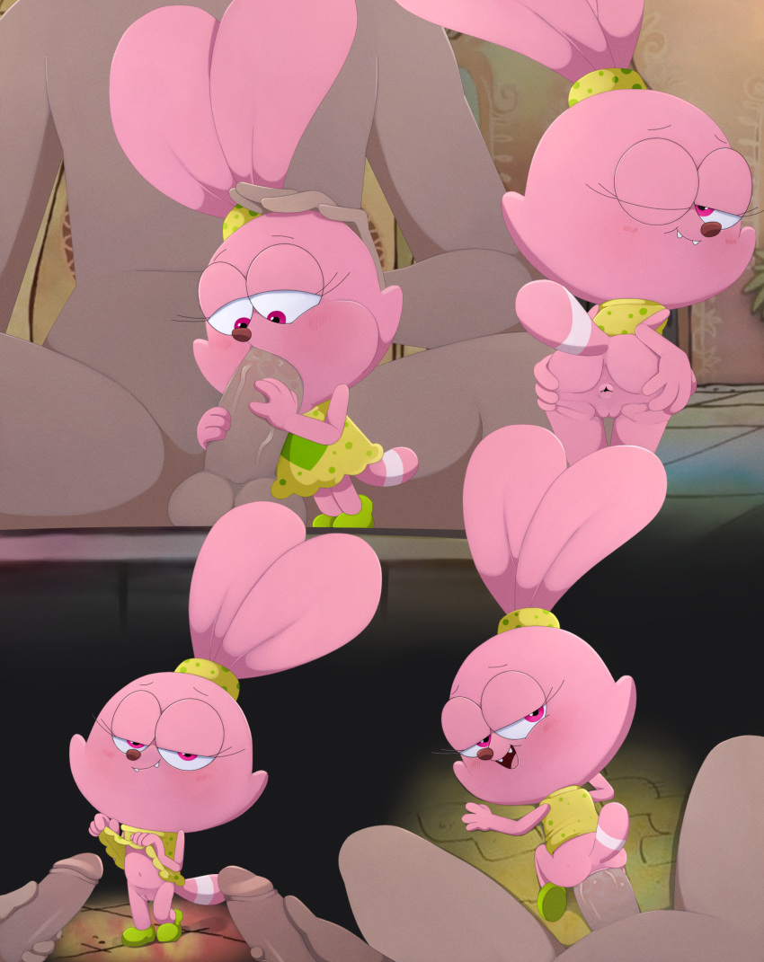 1girl 2boys absurd_res adult_on_young age_difference anal anal_sex anthro anthro_penetrated anus ass biocrine blush cartoon_network chowder_(series) clothed clothing clothing_lift dark_body dark_skin detailed_background dress dress_lift duo ears_up erection fellatio female female_on_human female_penetrated genitals group high_res human human_on_anthro human_penetrating human_penetrating_anthro human_penetrating_female interspecies lagomorph large_insertion larger_human larger_male leporid looking_at_viewer male male/female male_on_anthro male_penetrating male_penetrating_anthro male_penetrating_female mammal nude older_human older_male older_on_young oral oral_penetration panini_(chowder) partially_clothed penetration penile penile_penetration penis penis_in_ass pink_body presenting presenting_anus pussy rabbit ridiculous_fit sex size_difference smaller_anthro smaller_female smile solo_focus standing trio young young_anthro young_female young_penetrated younger_anthro younger_female younger_penetrated