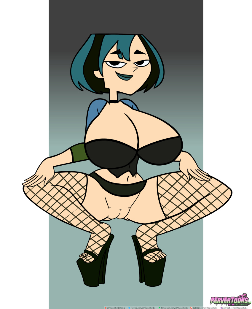 1girl 1girls 2025 bikini black_hair black_hair_female blue_hair blue_hair_female blue_lips blue_lipstick cartoon_network chanclas female_only fishnet fishnet_clothing fishnet_legwear fishnet_stockings fishnets goth goth_girl gothic gothic_girl gwen_(tdi) high_heels light-skinned_female light_skin lips lipstick micro_bikini mostly_nude mostly_nude_female nude nude_female pervertoons riffsandskulls sling_bikini teletoon text tiny_bikini total_drama_(series) total_drama_island two_tone_hair