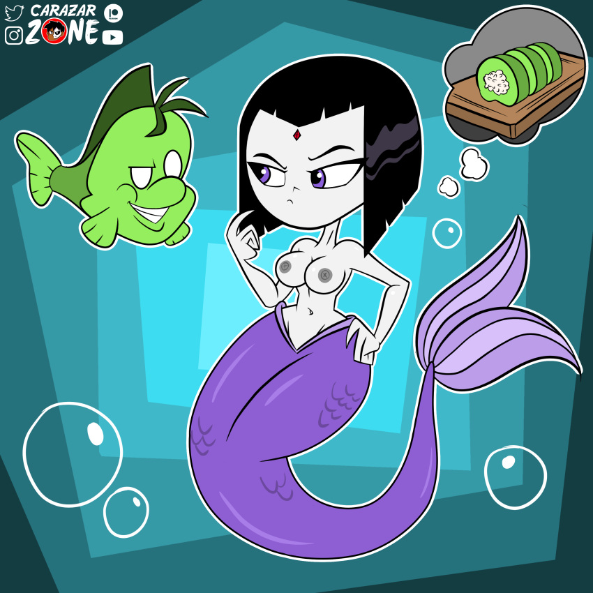 1boy 1girl 2d areola beast_boy breasts carazar_zone cartoon_network cosplay crossover crossover_cosplay dark_humor dc demon disney female fish flounder flounder_(cosplay) garfield_logan goth imminent_death male mermaid mermaid_tail monster_girl nipples no_bra nude older older_female parody princess_ariel princess_ariel_(cosplay) rachel_roth raven_(dc) shapeshifter siren sushi tagme teen_titans teen_titans_go the_little_mermaid topless underwater young_adult young_adult_female young_adult_woman