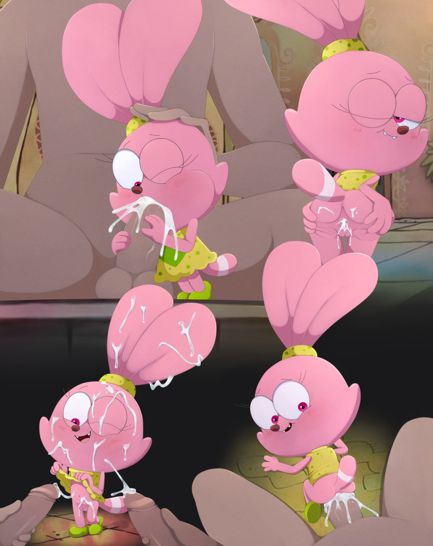 1girl 2boys absurd_res adult_on_young age_difference anal anal_sex anthro anthro_penetrated anus ass biocrine blush bodily_fluids cartoon_network chowder_(series) clothed clothing clothing_lift cum cum_from_ass cum_from_mouth cum_in_ass cum_in_mouth cum_inside cumshot dark_body dark_skin detailed_background dress dress_lift duo ears_up ejaculation erection fellatio female female_on_human female_penetrated genital_fluids genitals group happy high_res human human_on_anthro human_penetrating human_penetrating_anthro human_penetrating_female interspecies lagomorph large_insertion larger_human larger_male leaking_cum leporid looking_at_viewer looking_pleasured male male/female male_on_anthro male_penetrating male_penetrating_anthro male_penetrating_female mammal nude older_human older_male older_on_young oral oral_penetration orgasm panini_(chowder) partially_clothed penetration penile penile_penetration penis penis_in_ass pink_body presenting presenting_anus pussy rabbit ridiculous_fit sex size_difference smaller_anthro smaller_female smile solo_focus standing trio young young_anthro young_female young_penetrated younger_anthro younger_female younger_penetrated