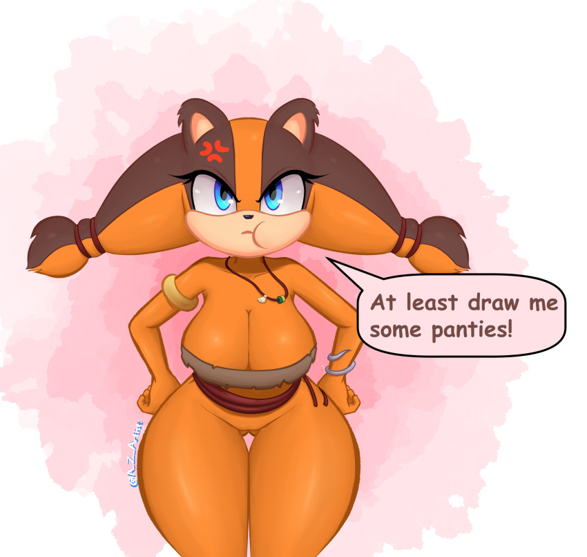 1girl 4th_wall_breaking adepthzone boomerang_(tv_network) breasts cartoon_network cleavage female furry sega solo sonic_boom sonic_the_hedgehog_(series) sticks_the_jungle_badger