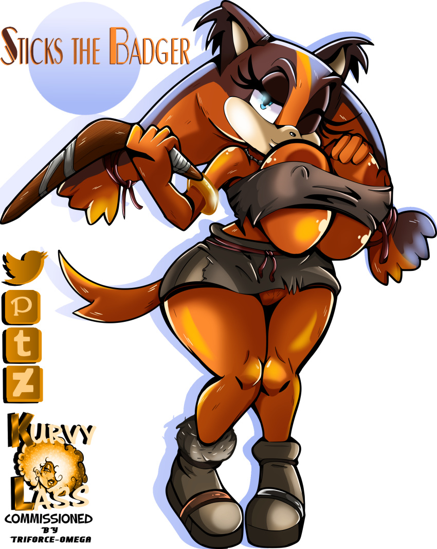 1girl big_breasts boomerang_(tv_network) cartoon_network female furry kurvylass sega solo sonic_boom sonic_the_hedgehog_(series) sticks_the_jungle_badger