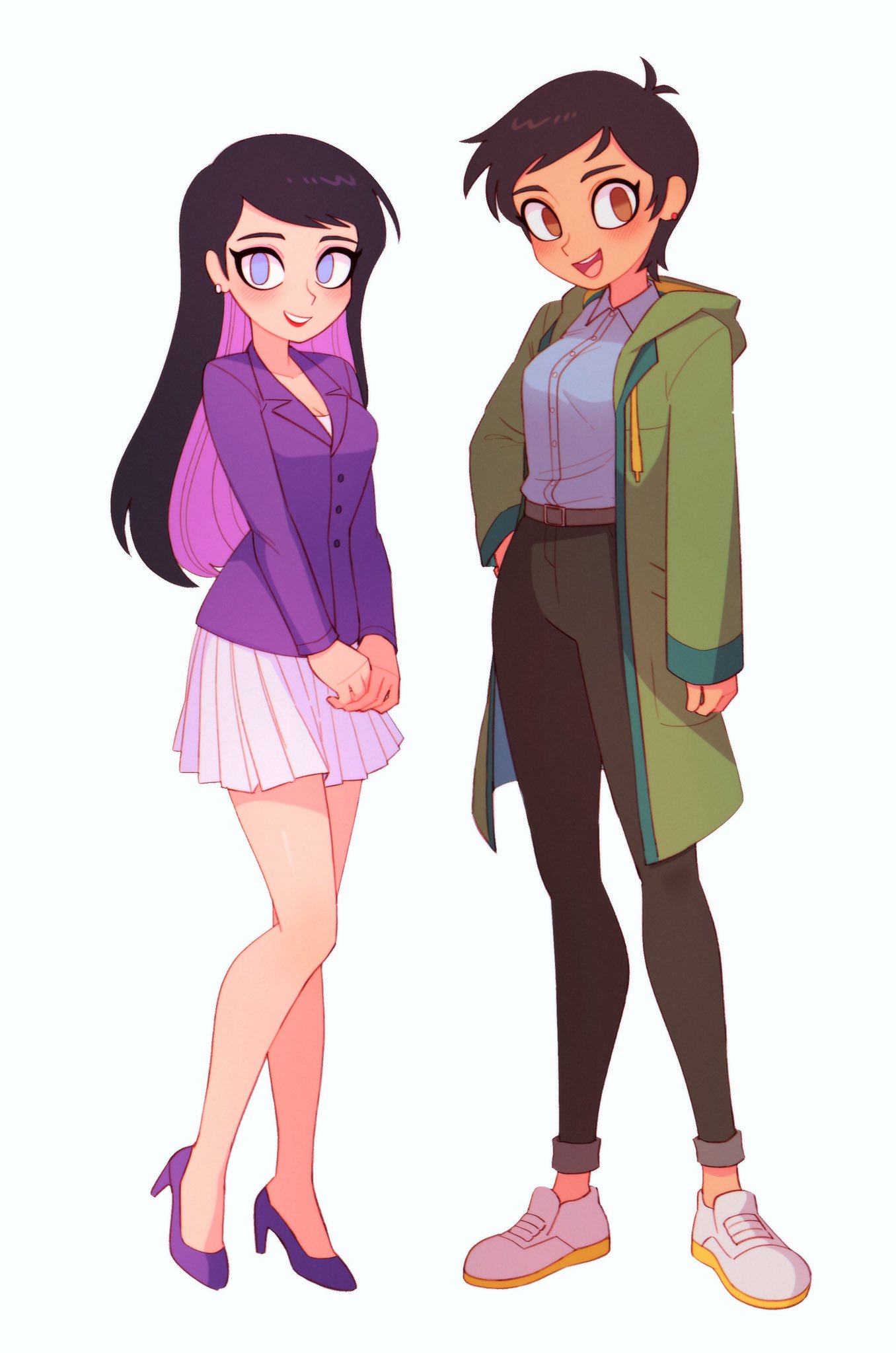 Cartoon Porn – 2 girls adult swim arm at side bangs bare legs batrobin k belt black hair